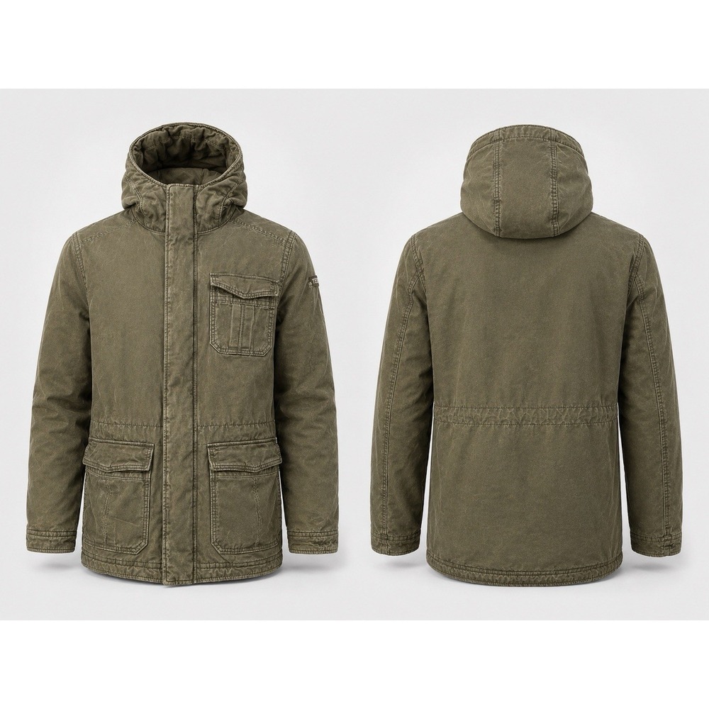 Hollister Womens Olive Green Parka Jacket Orange Quilted Lining Hooded Medium